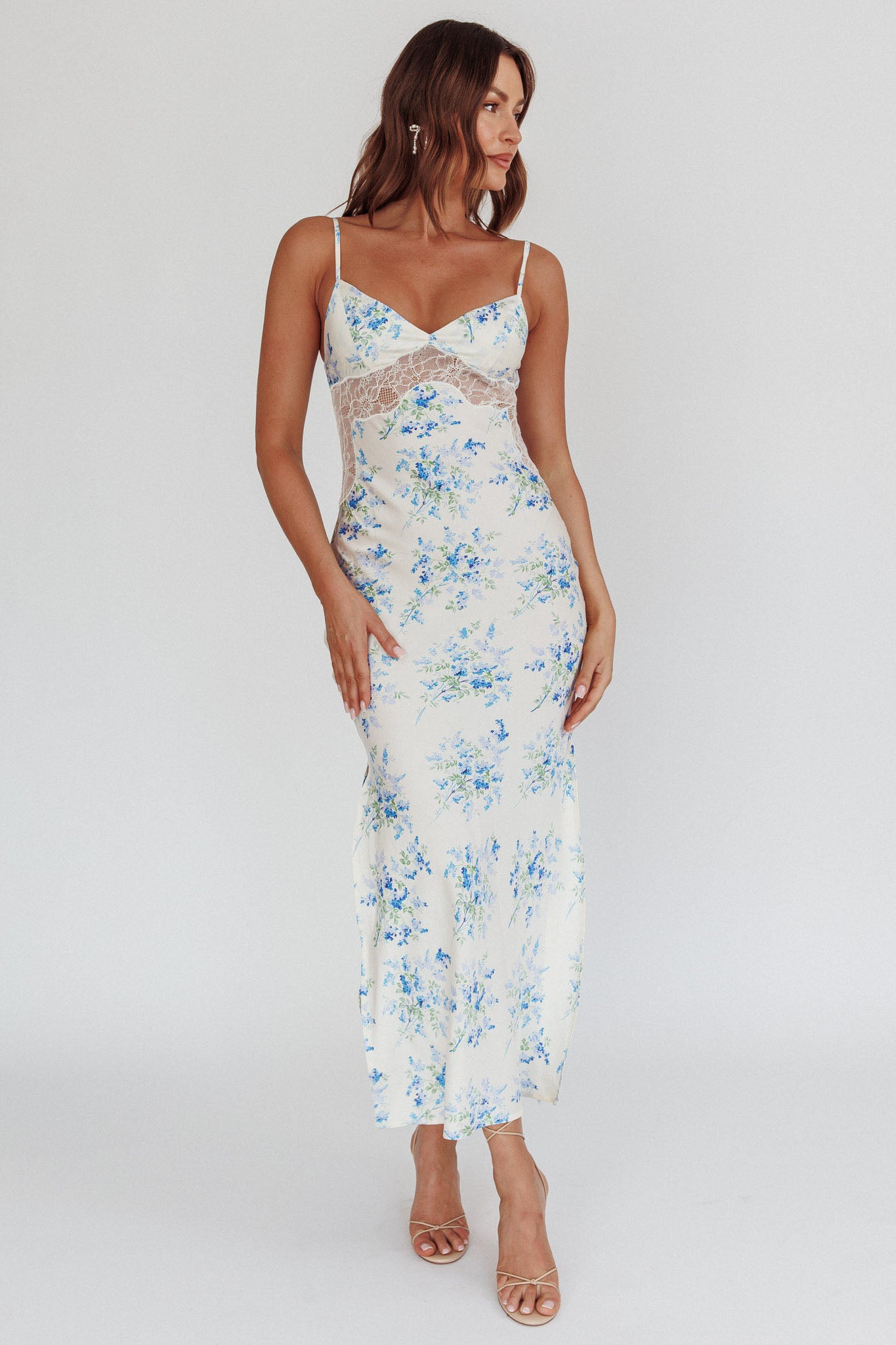 Seraphim Floral Lace Maxi Dress Blue Cream by Selfie Leslie