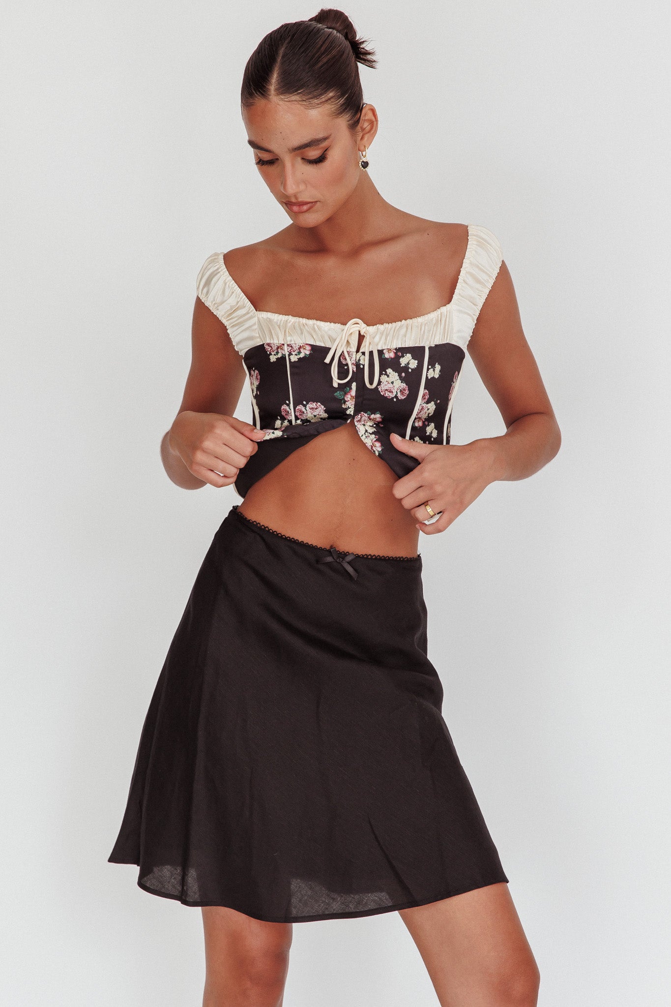 Emotional Knee Length Satin Skirt Black by Selfie Leslie
