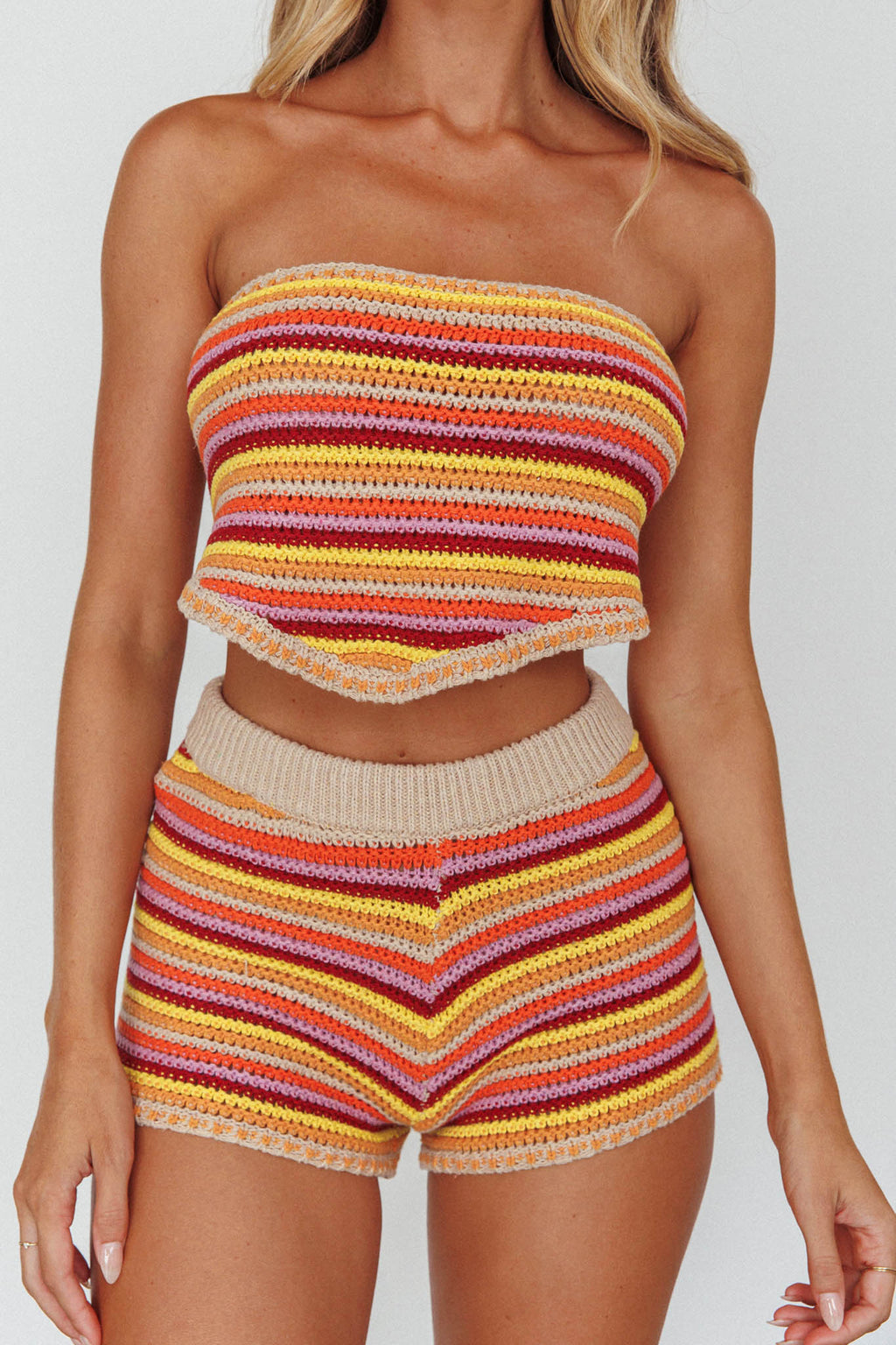 Pacific Strapless Knit Crop Top Tangerine Mixed by Selfie Leslie