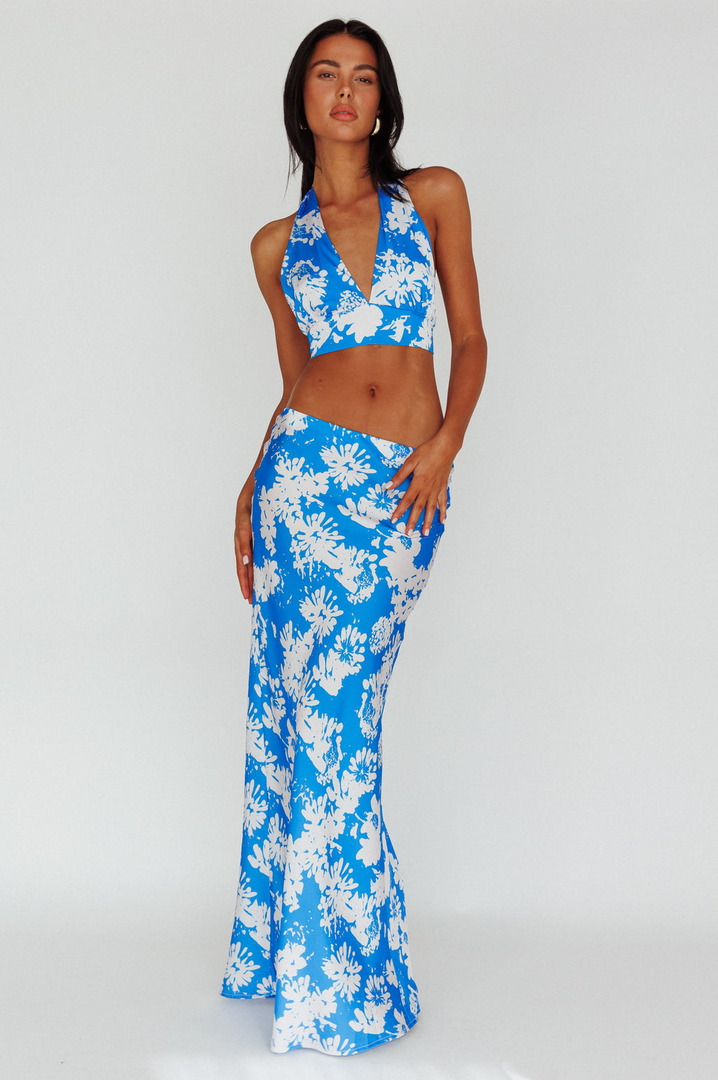 Manila Halterneck Crop Top Blue Floral by Selfie Leslie