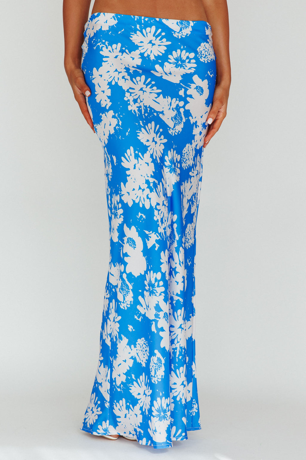 Manila Satin Maxi Skirt Blue Floral by Selfie Leslie