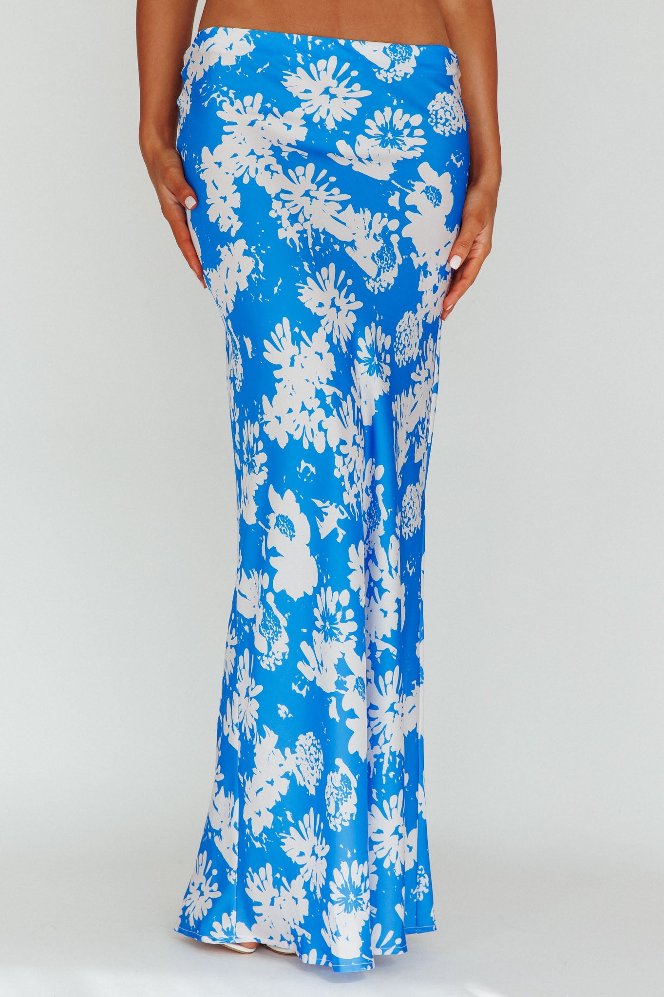 Manila Satin Maxi Skirt Blue Floral by Selfie Leslie