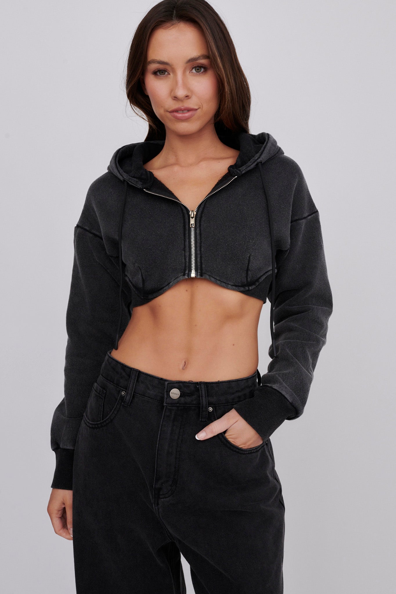 Shop the Alias Crop Hoodie Jacket Washed Black