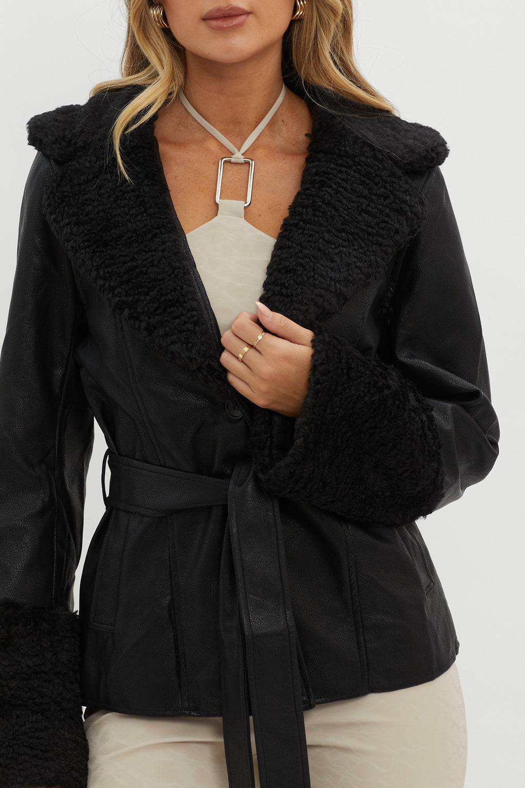 Fireside Teddy Lapel Jacket Black by Selfie Leslie