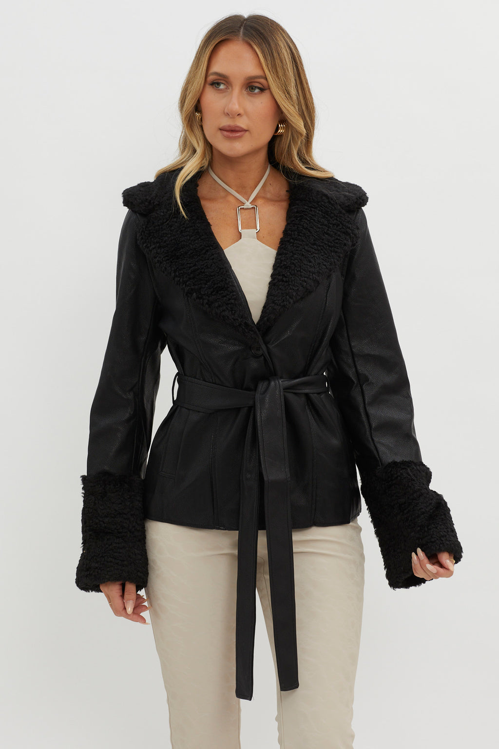 Fireside Teddy Lapel Jacket Black by Selfie Leslie
