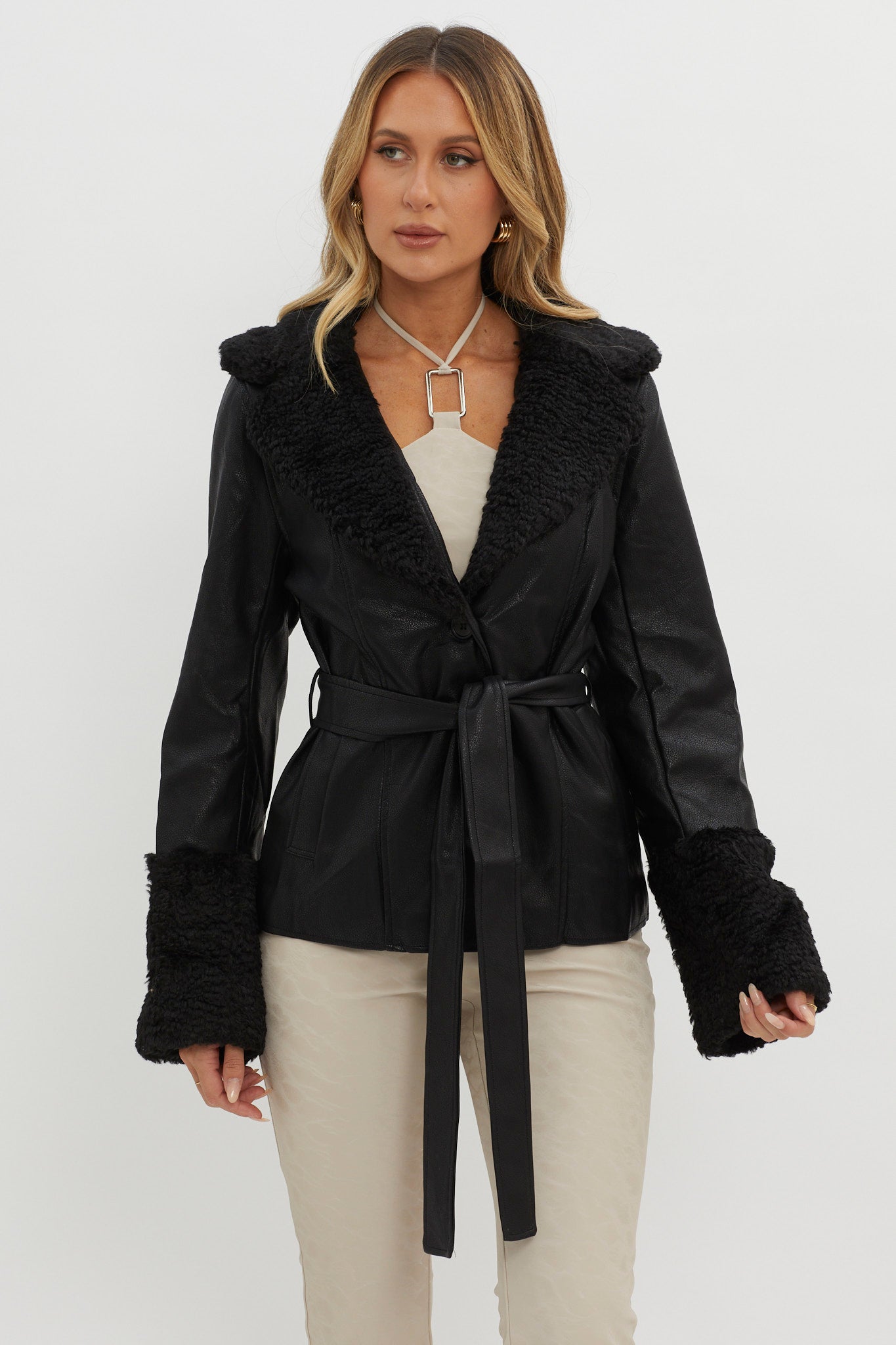 Fireside Teddy Lapel Jacket Black by Selfie Leslie