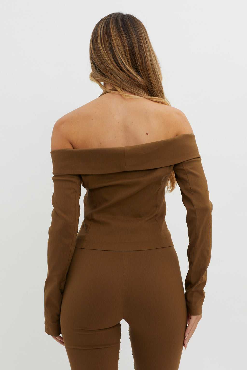 Zuzana Off-Shoulder Halter Top Brown by Selfie Leslie