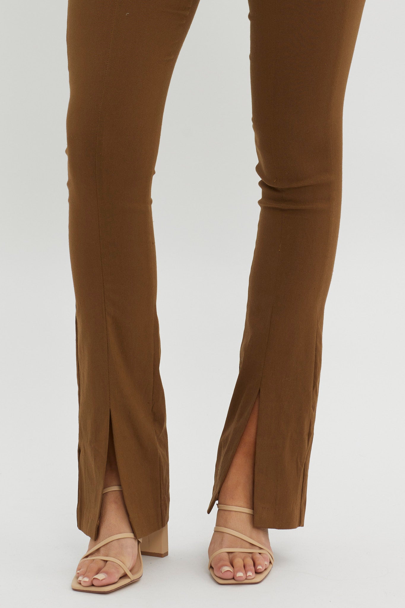 Zuzana Split Hem Flare Pants Brown by Selfie Leslie