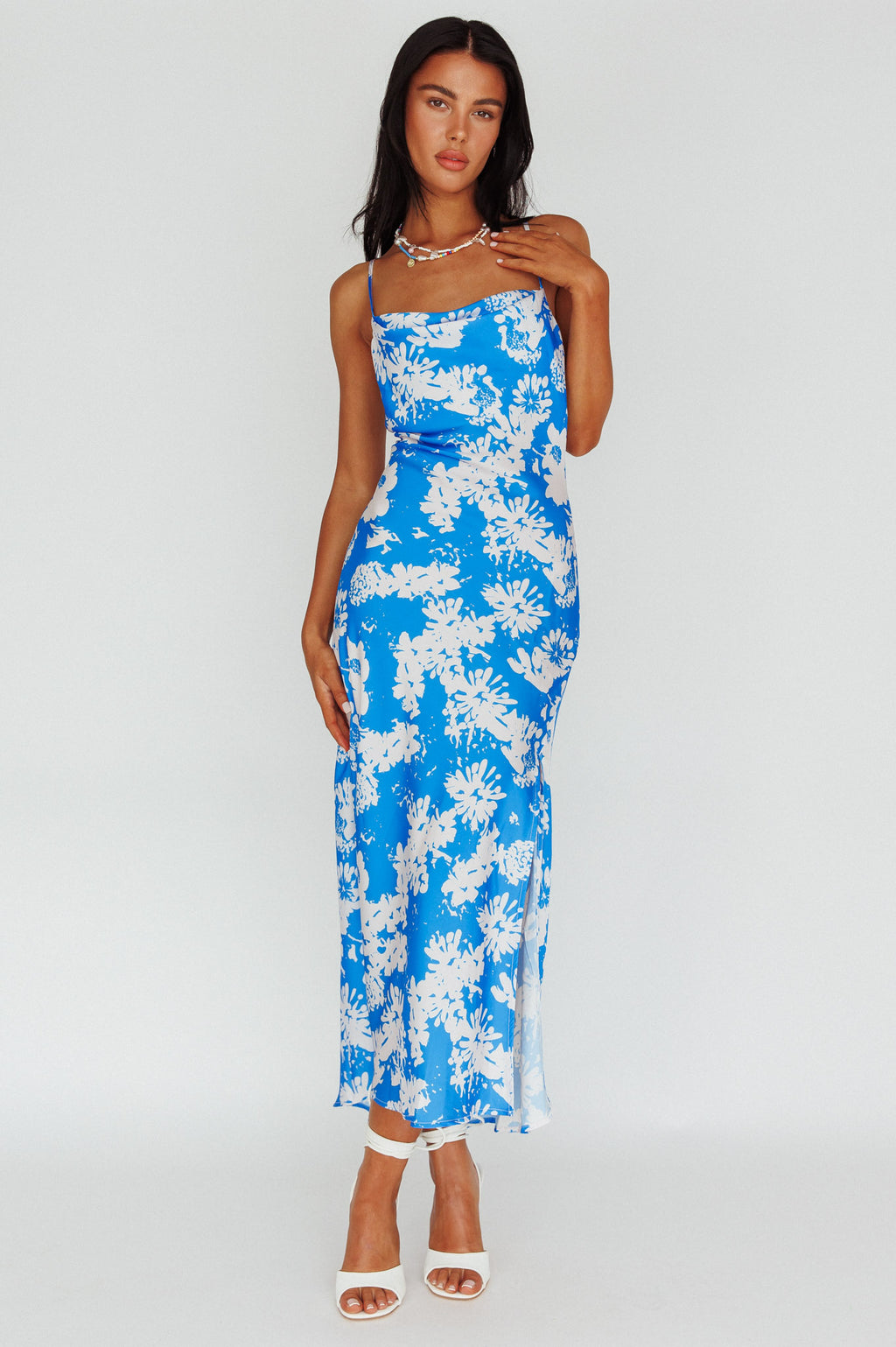 Sherilyn Criss-Cross Back Midi Dress Blue Floral by Selfie Leslie