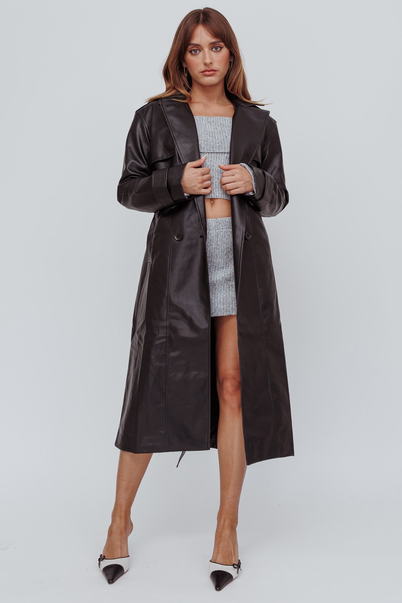 Shop the Zen Faux Leather Trench Coat Black