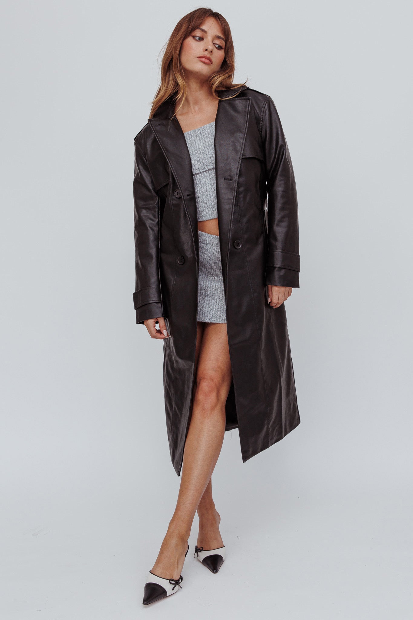 Shop the Zen Faux Leather Trench Coat Black | Selfie Leslie