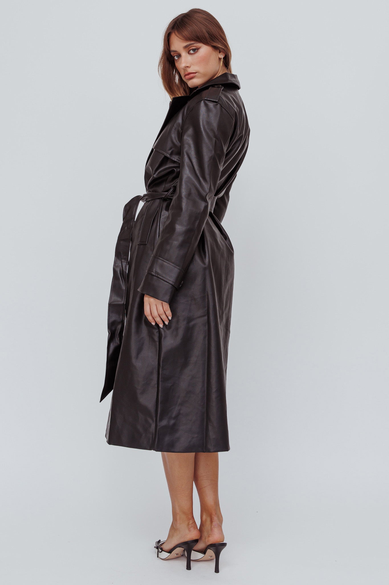 Zen Faux Leather Trench Coat Black by Selfie Leslie
