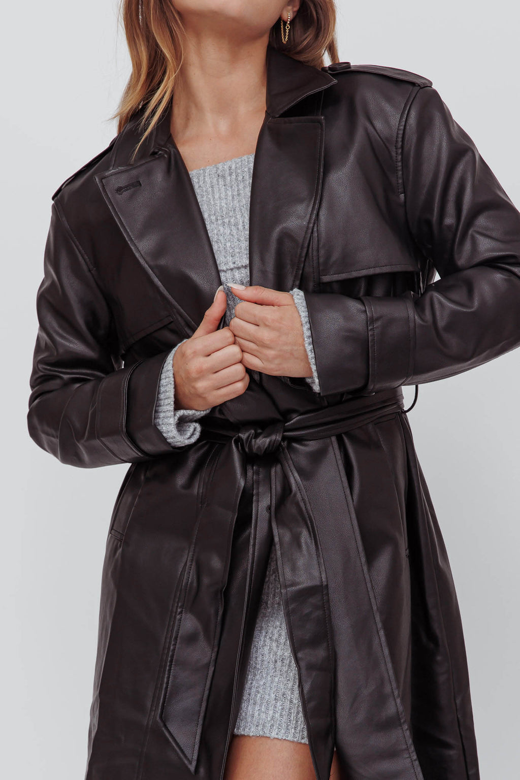 Zen Faux Leather Trench Coat Black by Selfie Leslie