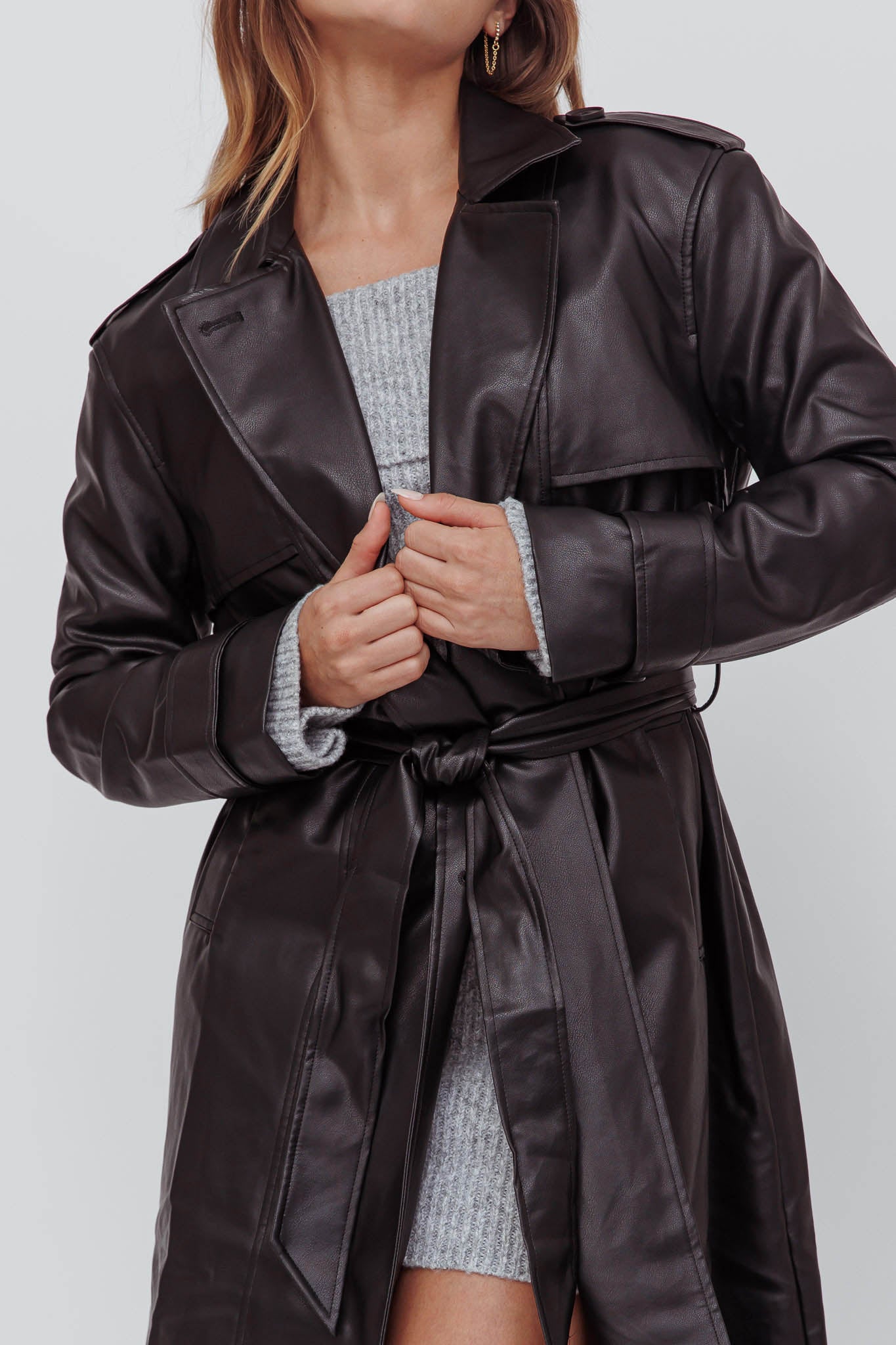 Zen Faux Leather Trench Coat Black by Selfie Leslie