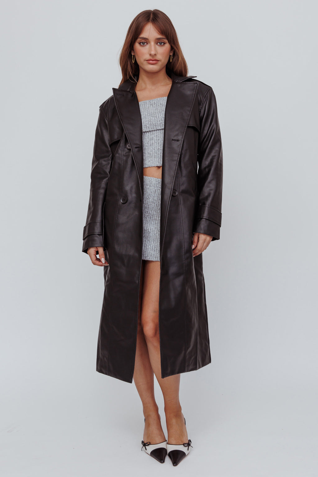 Zen Faux Leather Trench Coat Black by Selfie Leslie
