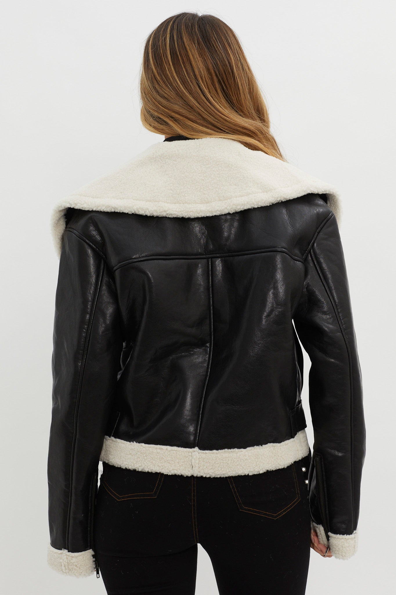 Aviatrix Faux Leather Sherpa Jacket Black by Selfie Leslie
