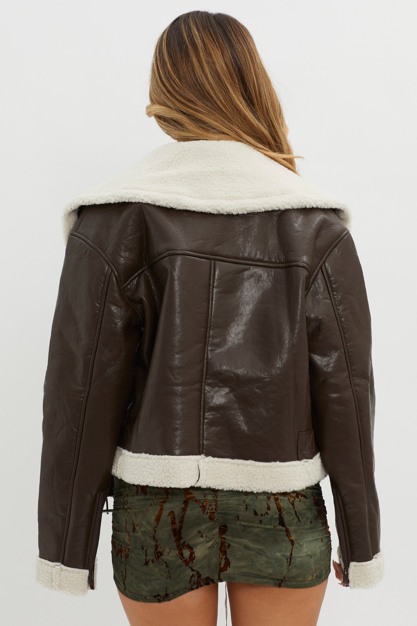 Shop the Aviatrix Faux Leather Sherpa Jacket Brown