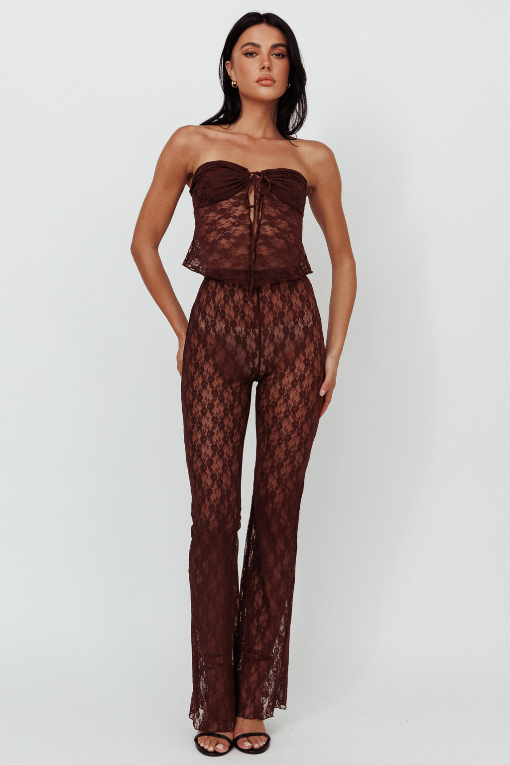A La Mode Lace Pants Brown by Selfie Leslie