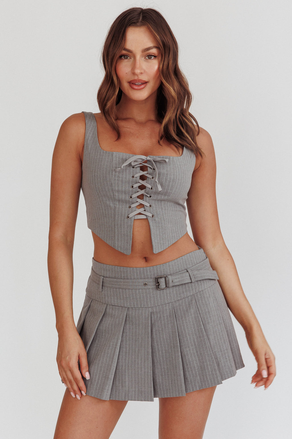 Swoon Lace-Up Corset Top Grey by Selfie Leslie