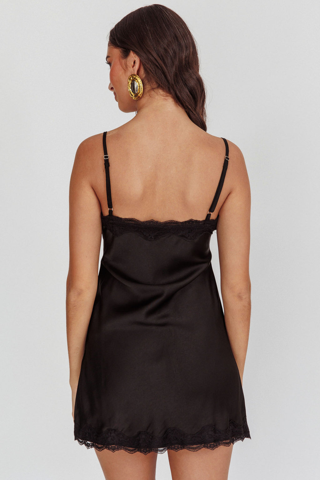 Spellbound Satin Mini Slip Dress Black by Selfie Leslie