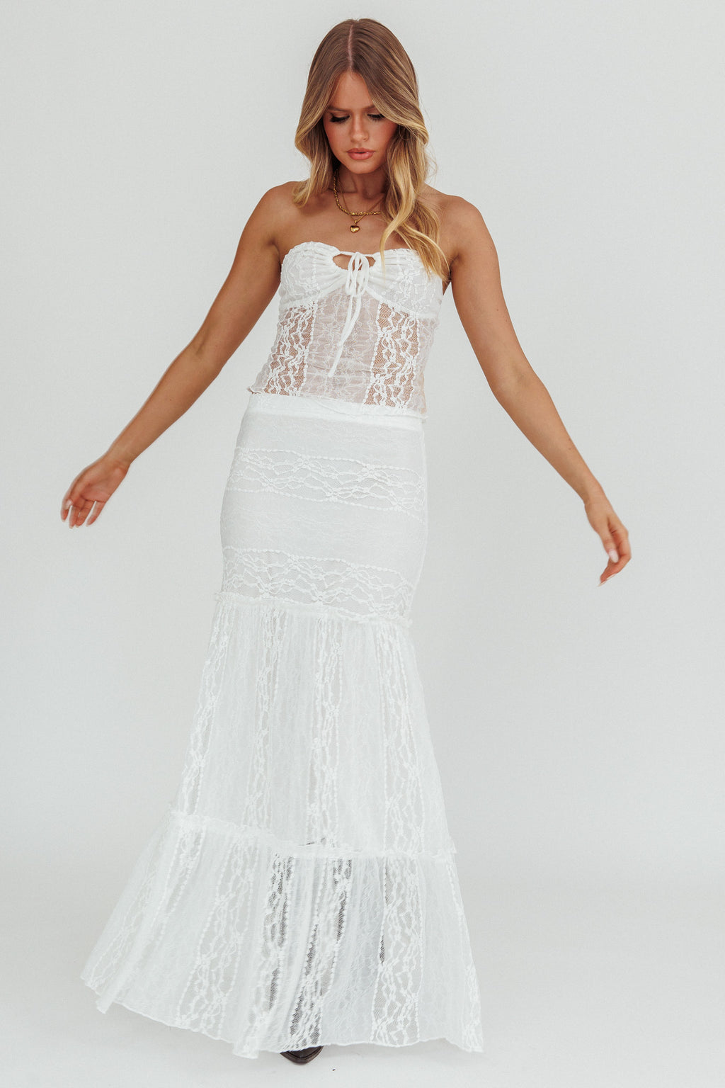 Laganas Maxi Lace Skirt White by Selfie Leslie