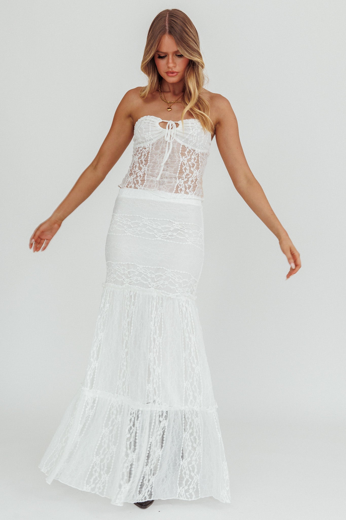 Laganas Maxi Lace Skirt White by Selfie Leslie