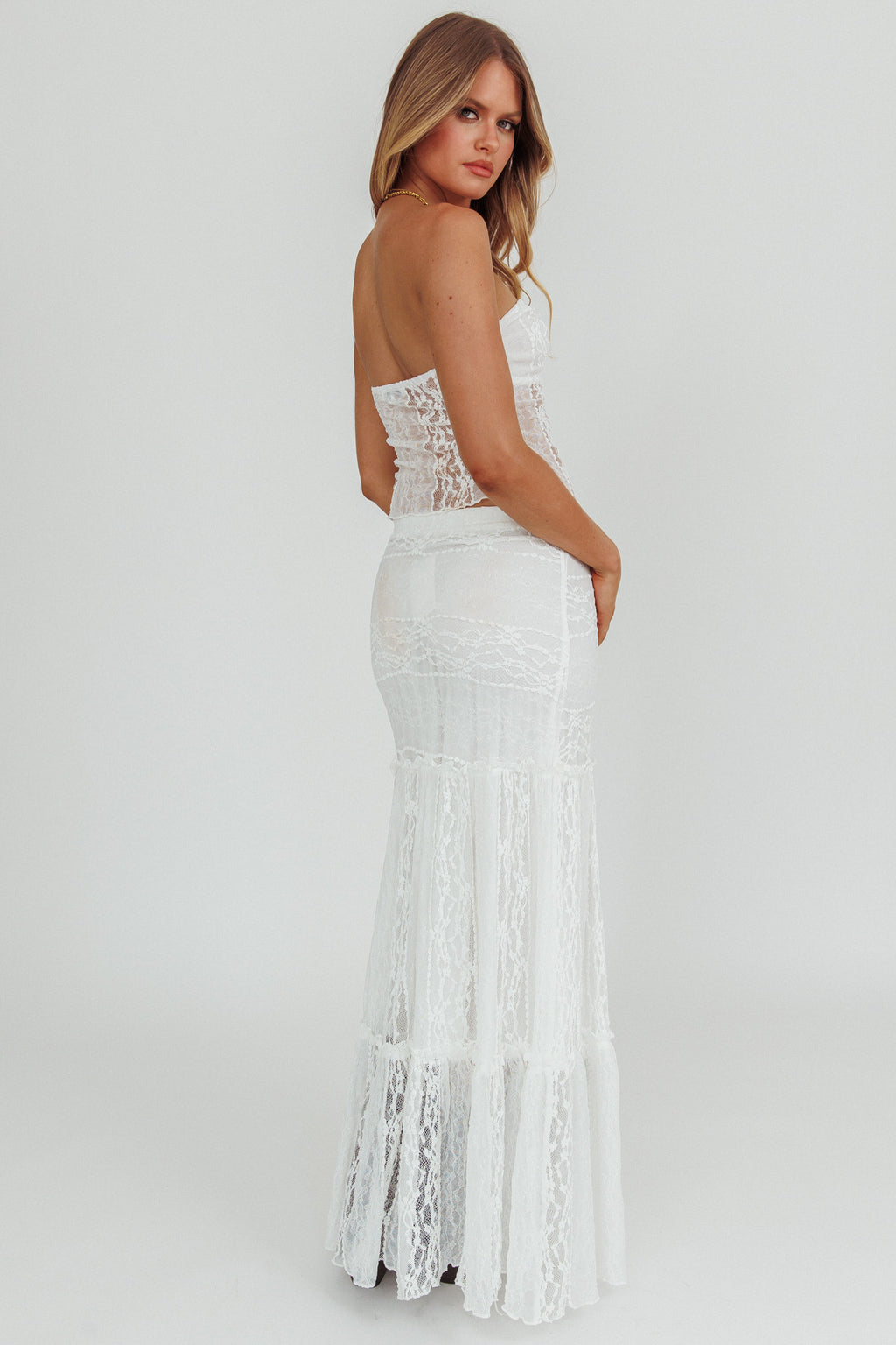 Laganas Maxi Lace Skirt White by Selfie Leslie