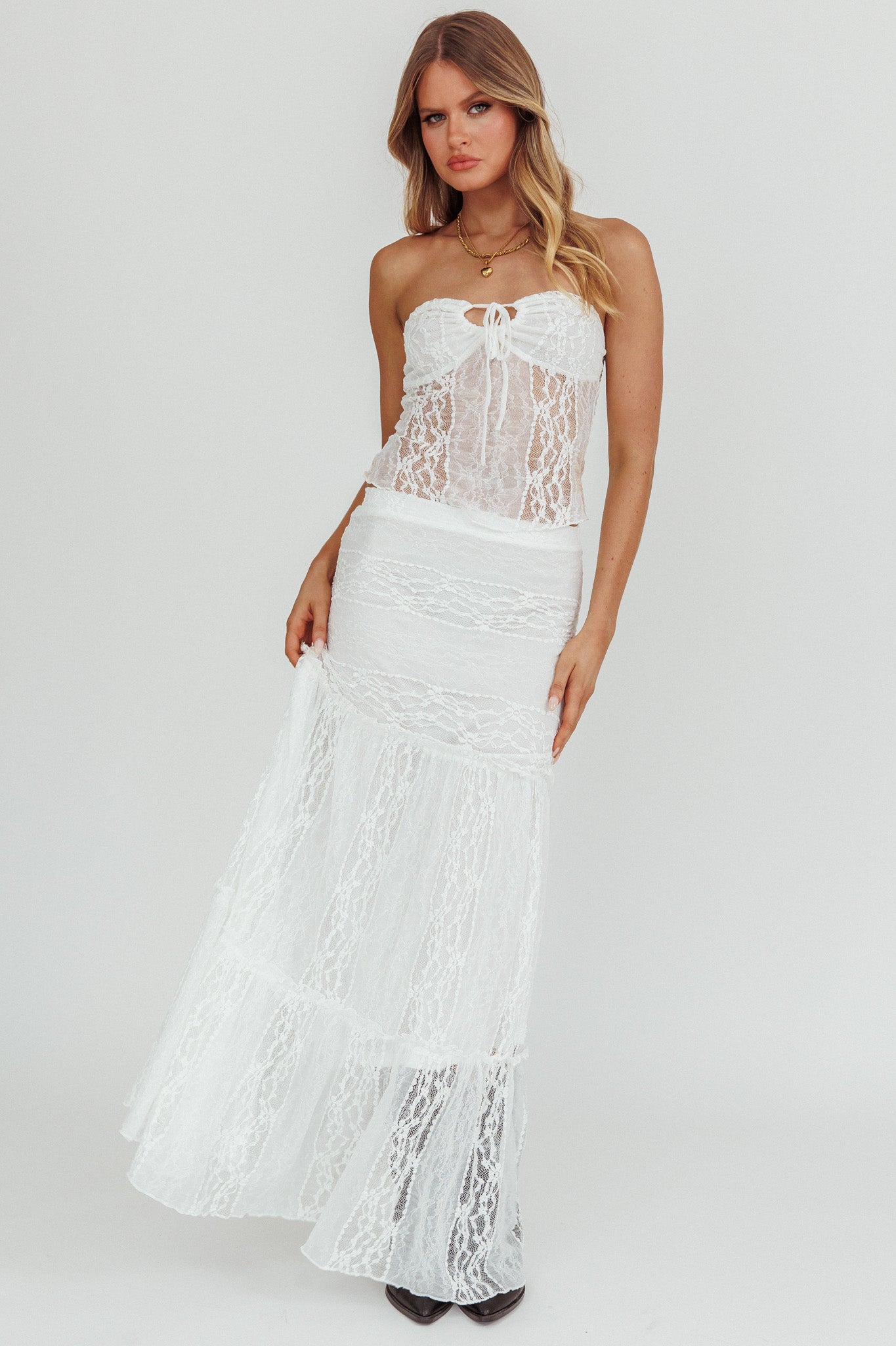 Laganas Maxi Lace Skirt White by Selfie Leslie