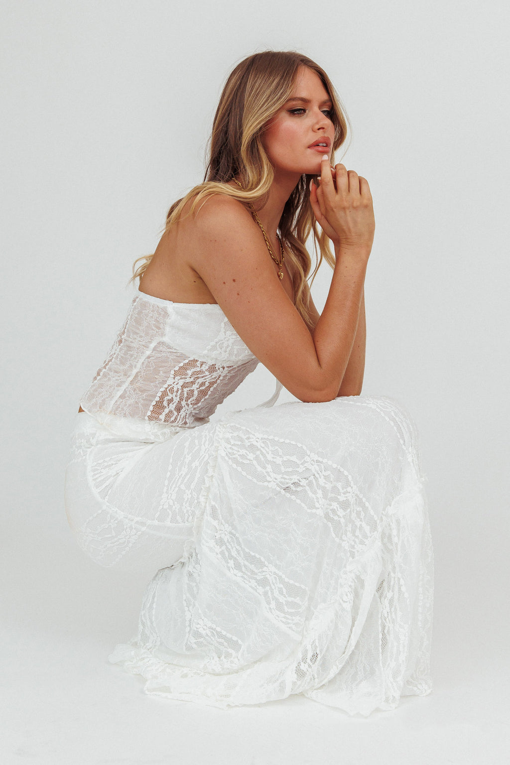 Laganas Maxi Lace Skirt White by Selfie Leslie