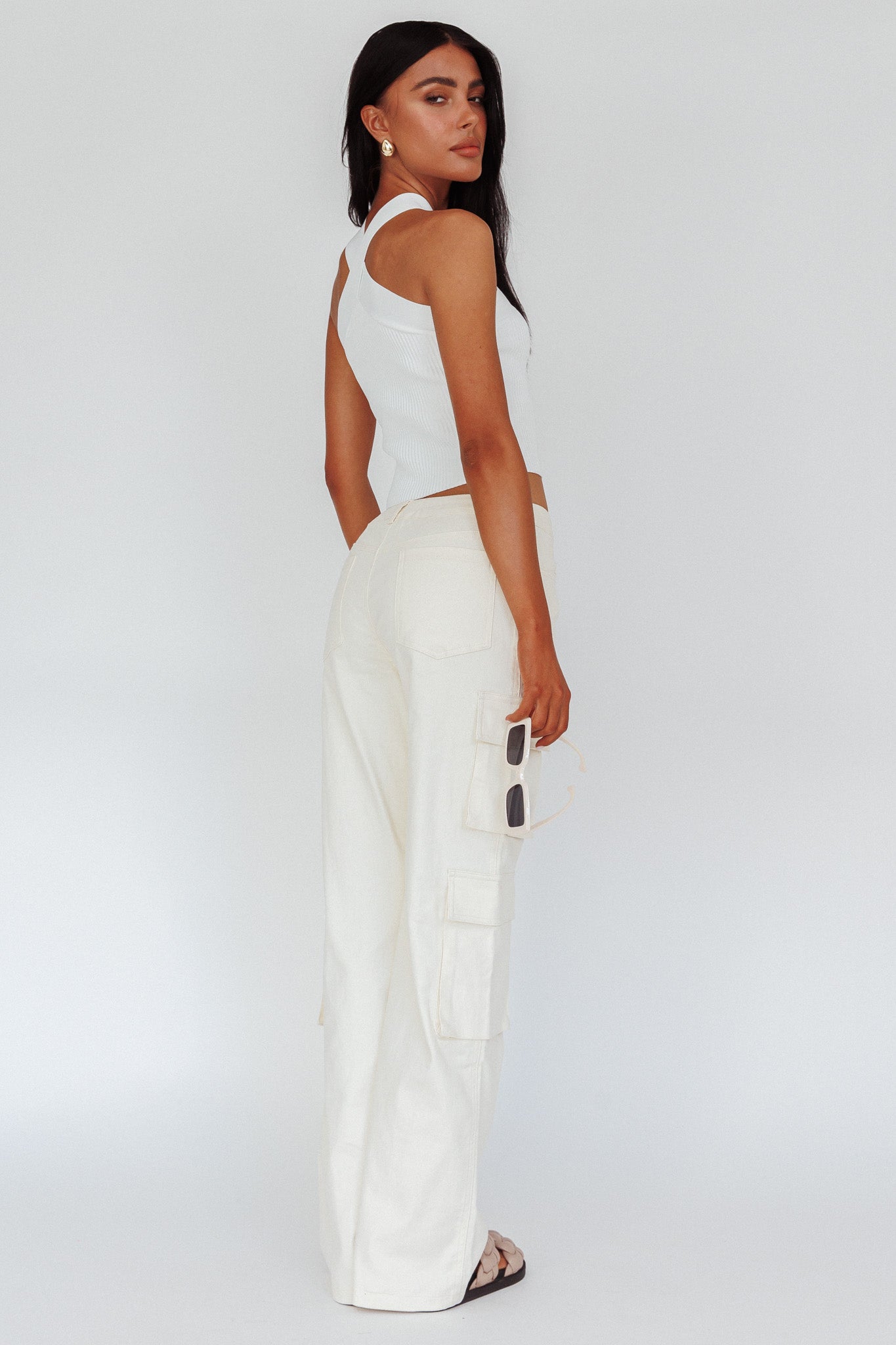 Ulterior Motive Pocket Cargo Pants Cream by Selfie Leslie