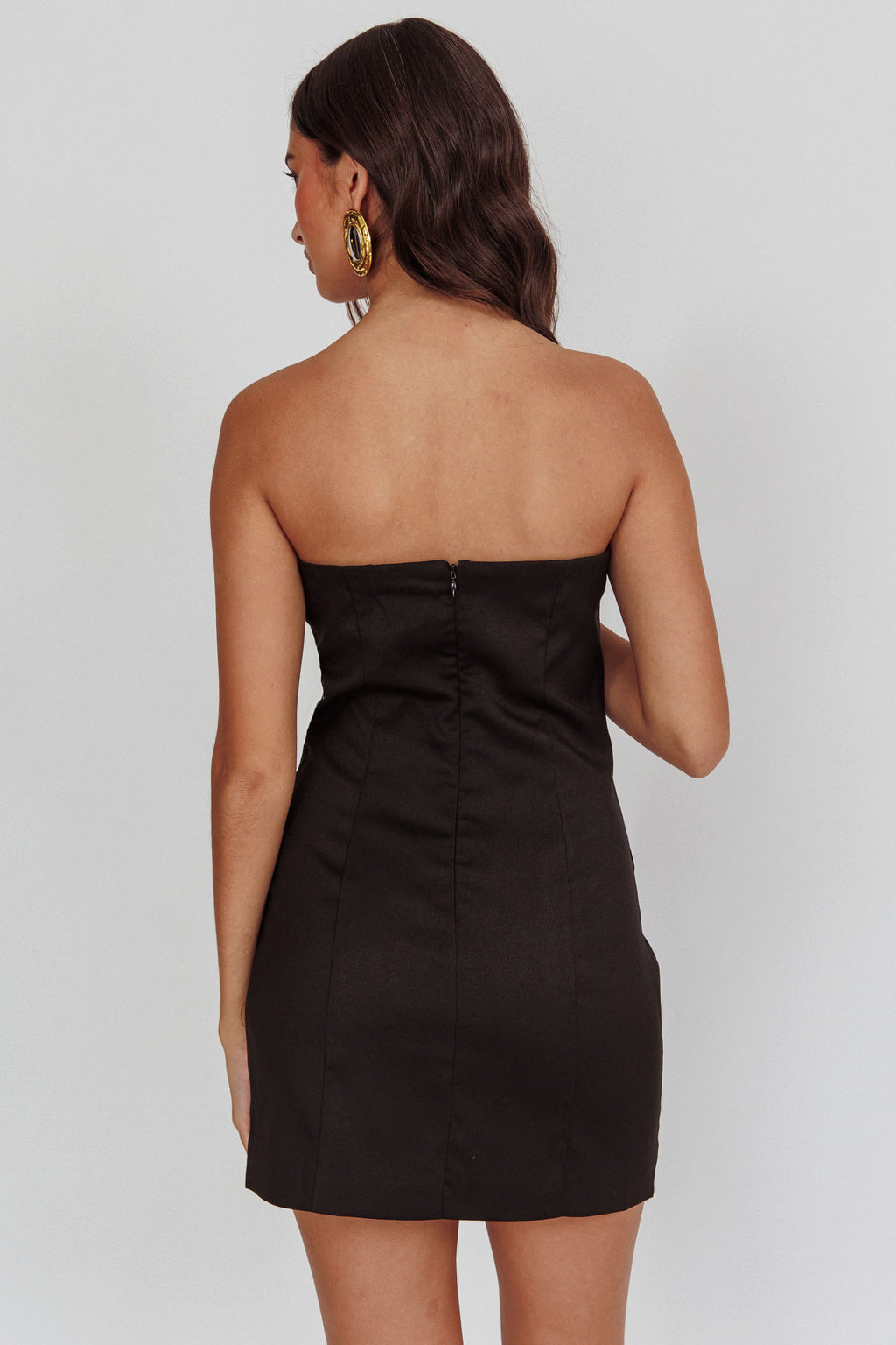 Titania Strapless Buttoned Mini Dress Black by Selfie Leslie