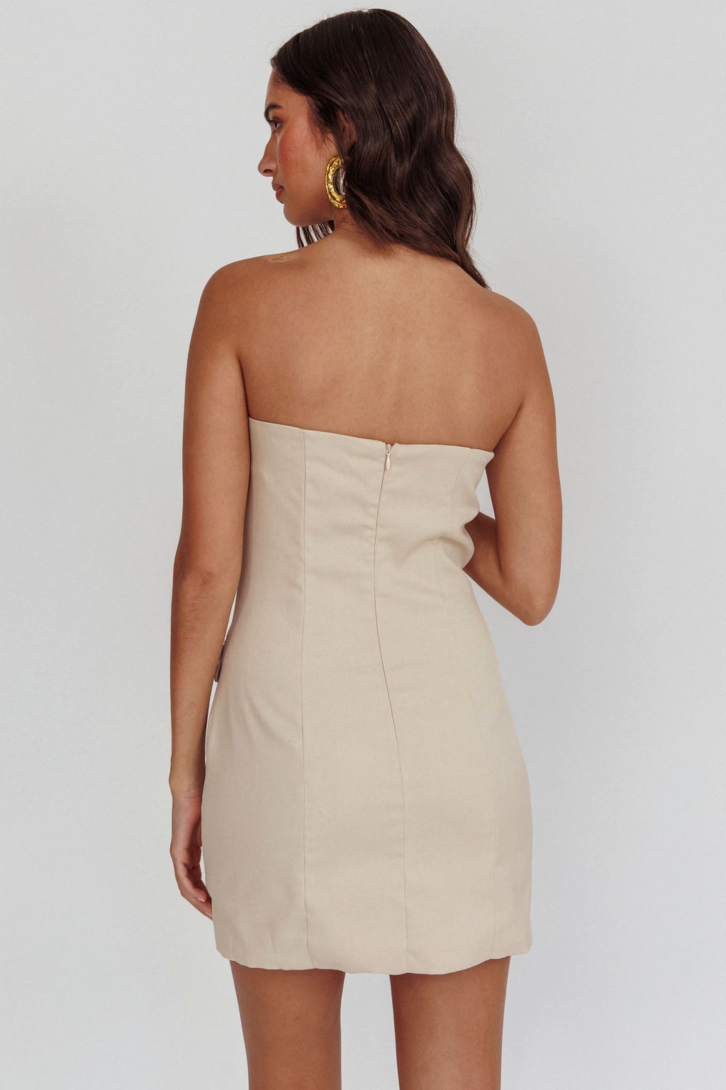 Titania Strapless Buttoned Mini Dress Light Taupe by Selfie Leslie