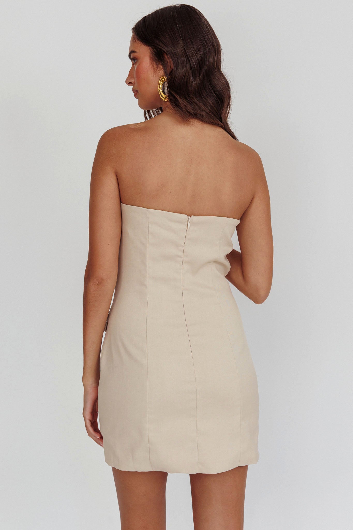 Titania Strapless Buttoned Mini Dress Light Taupe by Selfie Leslie