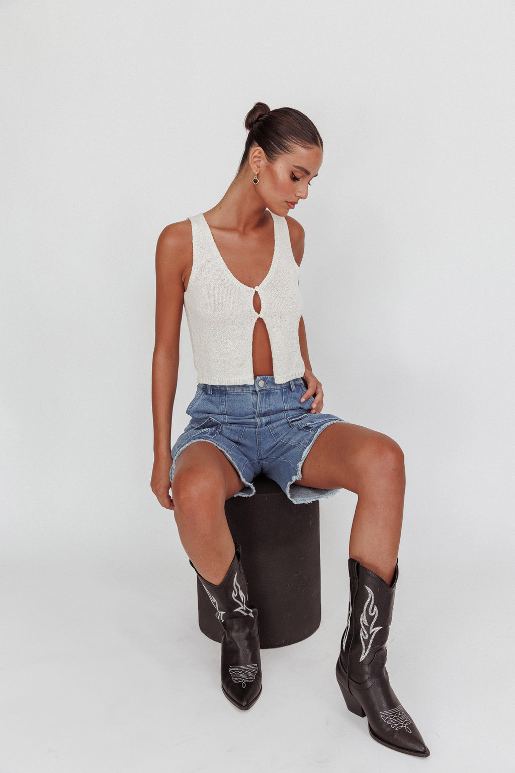 Tardy Cargo Shorts Denim by Selfie Leslie