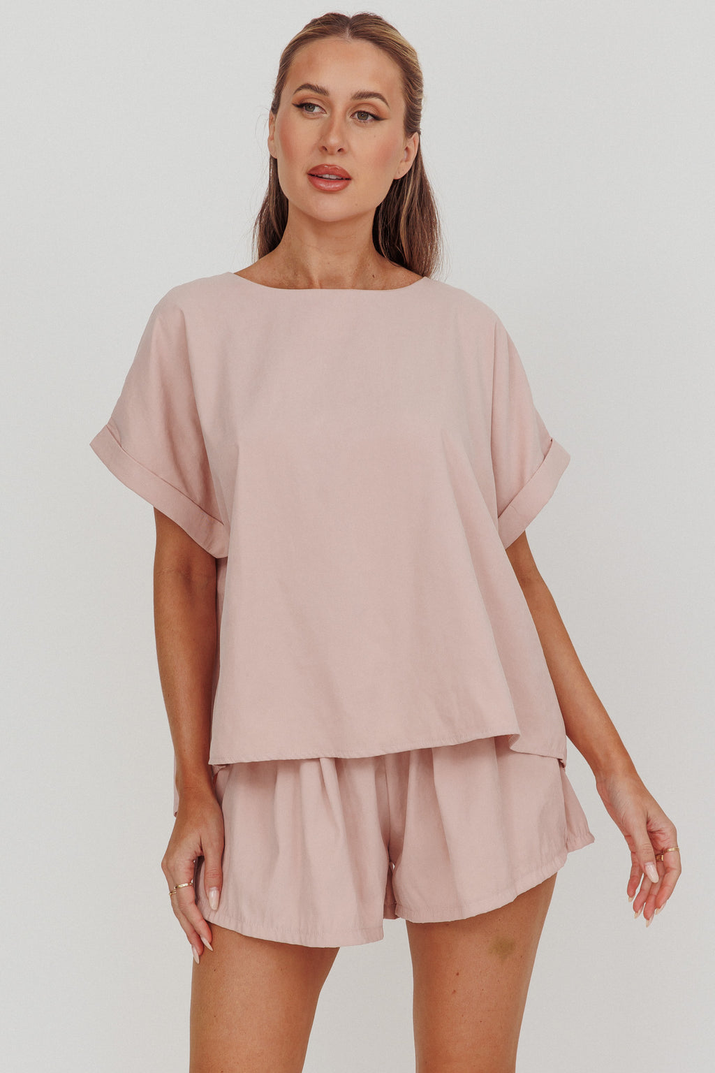 Yuna Pleat Back Boxy Tee Blush by Selfie Leslie