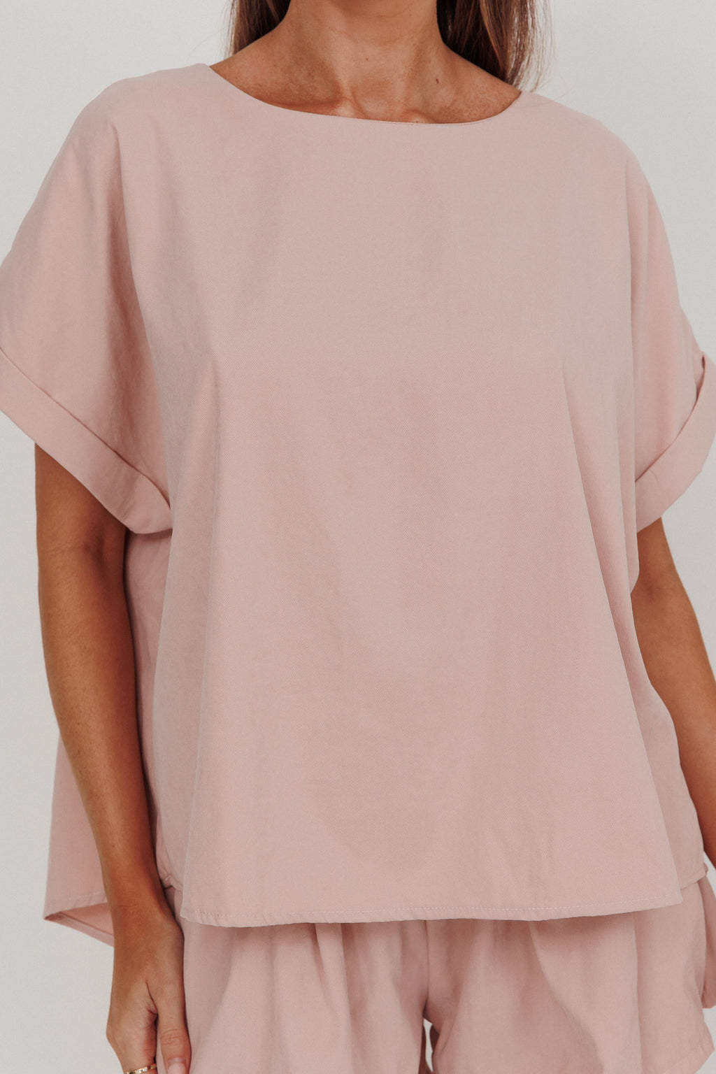 Yuna Pleat Back Boxy Tee Blush by Selfie Leslie