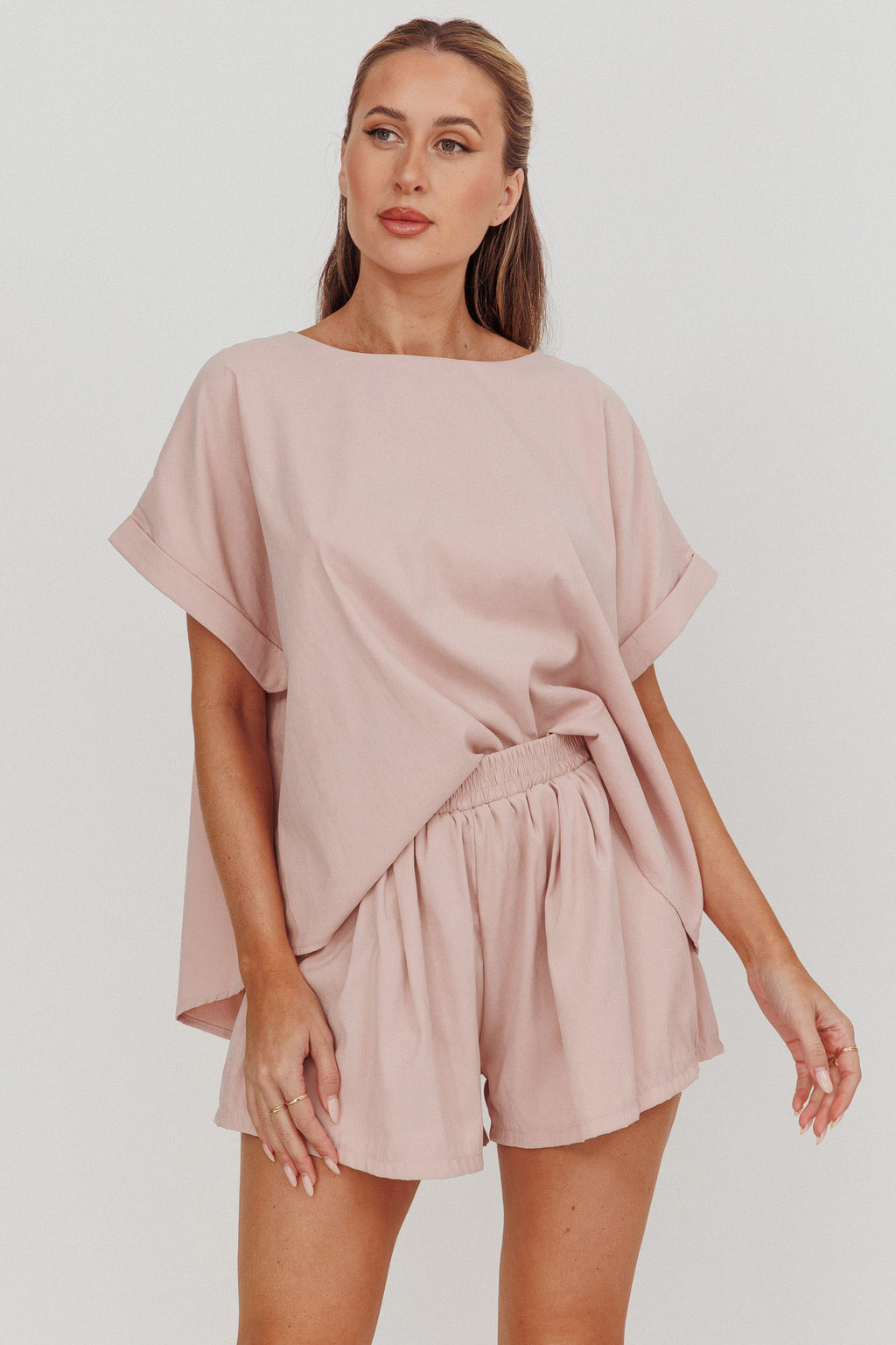 Yuna Pleat Back Boxy Tee Blush by Selfie Leslie