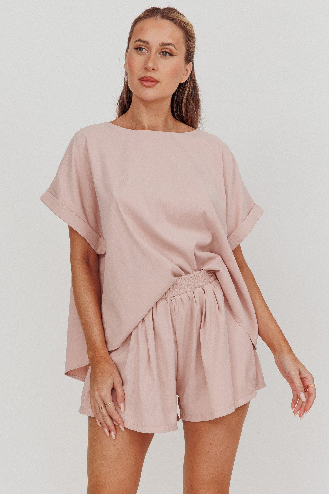 Yuna Pleat Back Boxy Tee Blush by Selfie Leslie