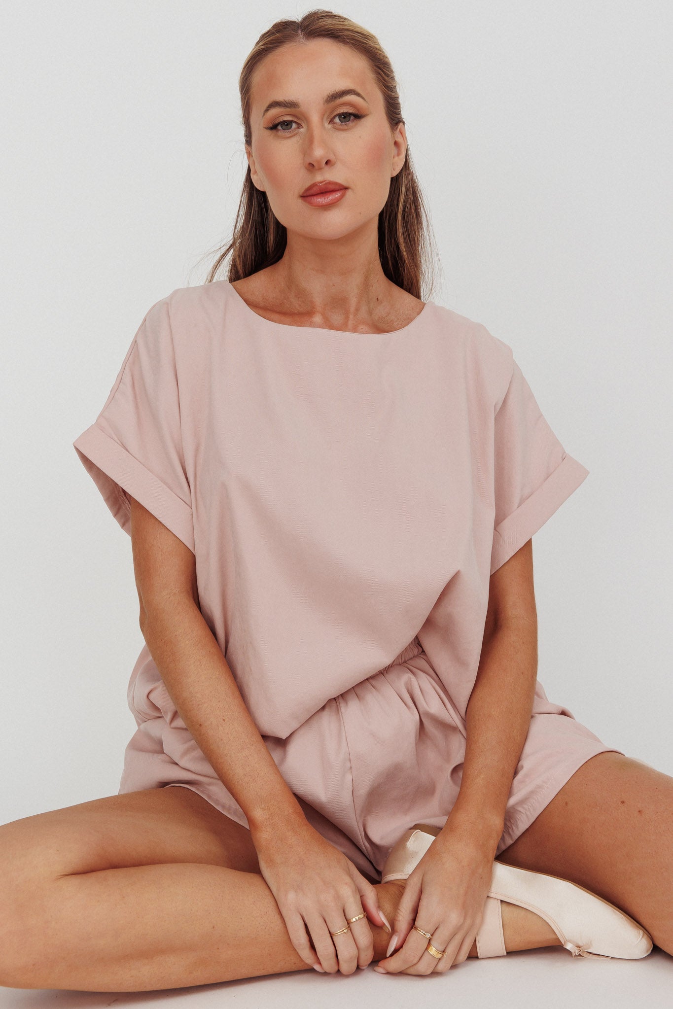 Yuna Pleat Back Boxy Tee Blush by Selfie Leslie