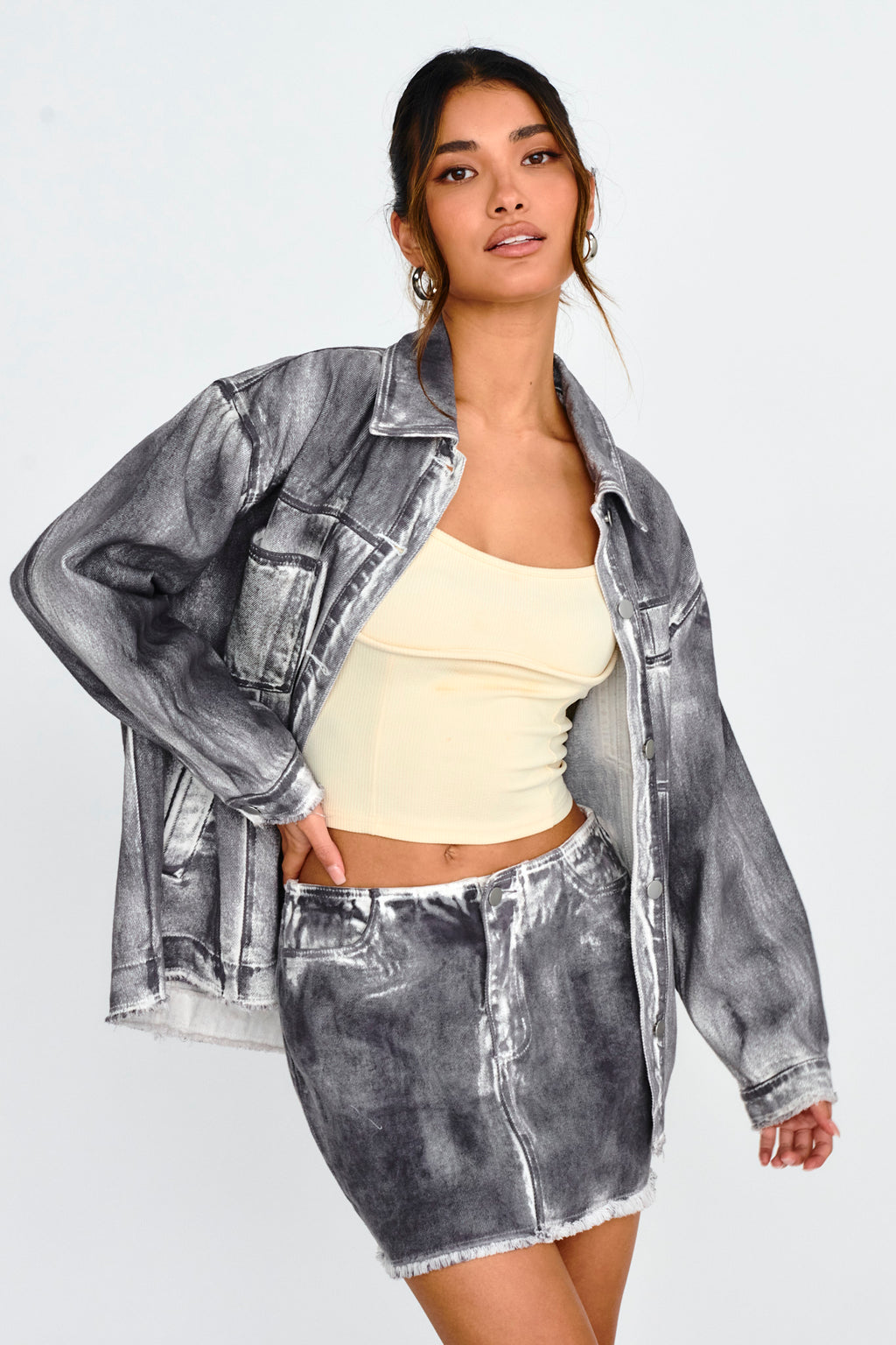 Decoy Distressed Mini Skirt Black/White by Selfie Leslie