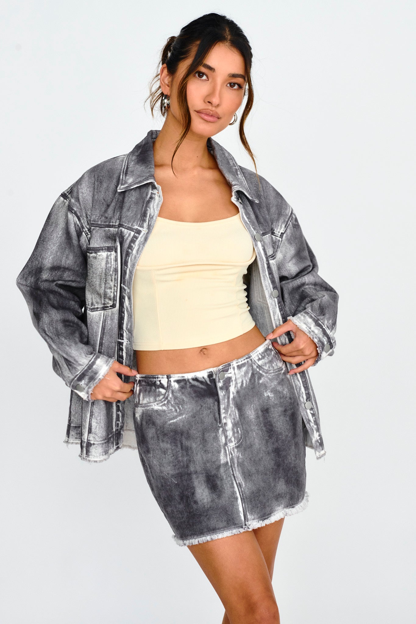 Decoy Distressed Mini Skirt Black/White by Selfie Leslie