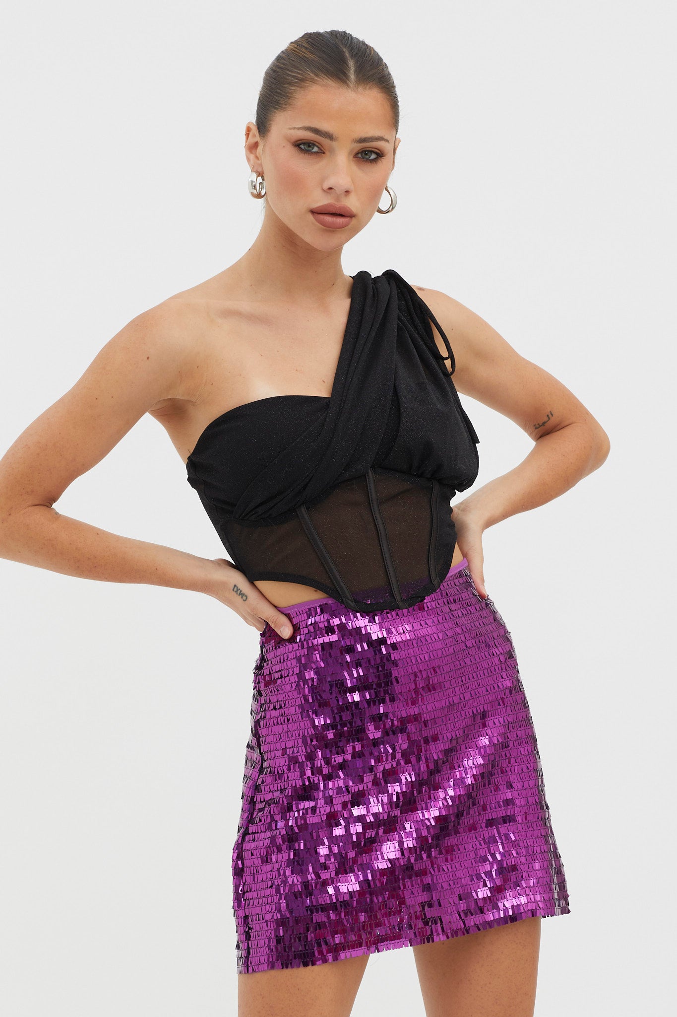 Starry December Sequin Mini Skirt Purple - S Starry December Sequin Mini Skirt Purple - S