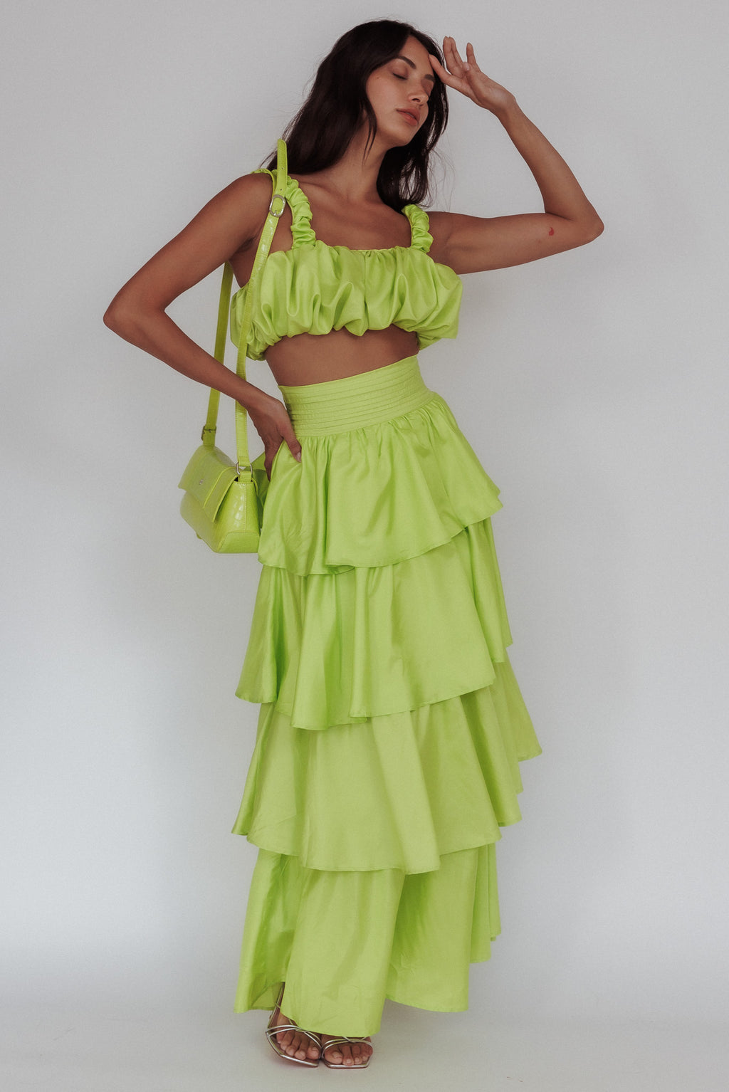 Sozo Layered Maxi Skirt Lime by Selfie Leslie