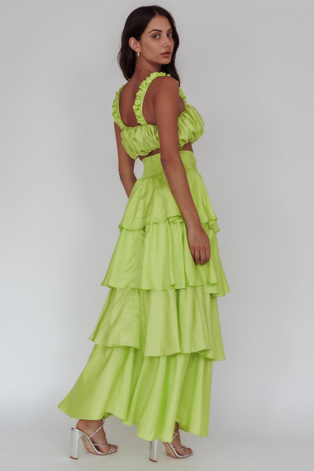 Sozo Layered Maxi Skirt Lime by Selfie Leslie