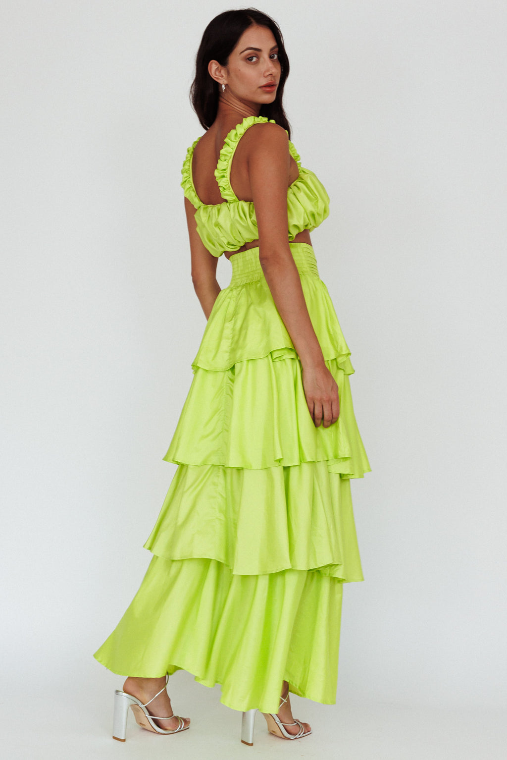 Sozo Layered Maxi Skirt Lime by Selfie Leslie
