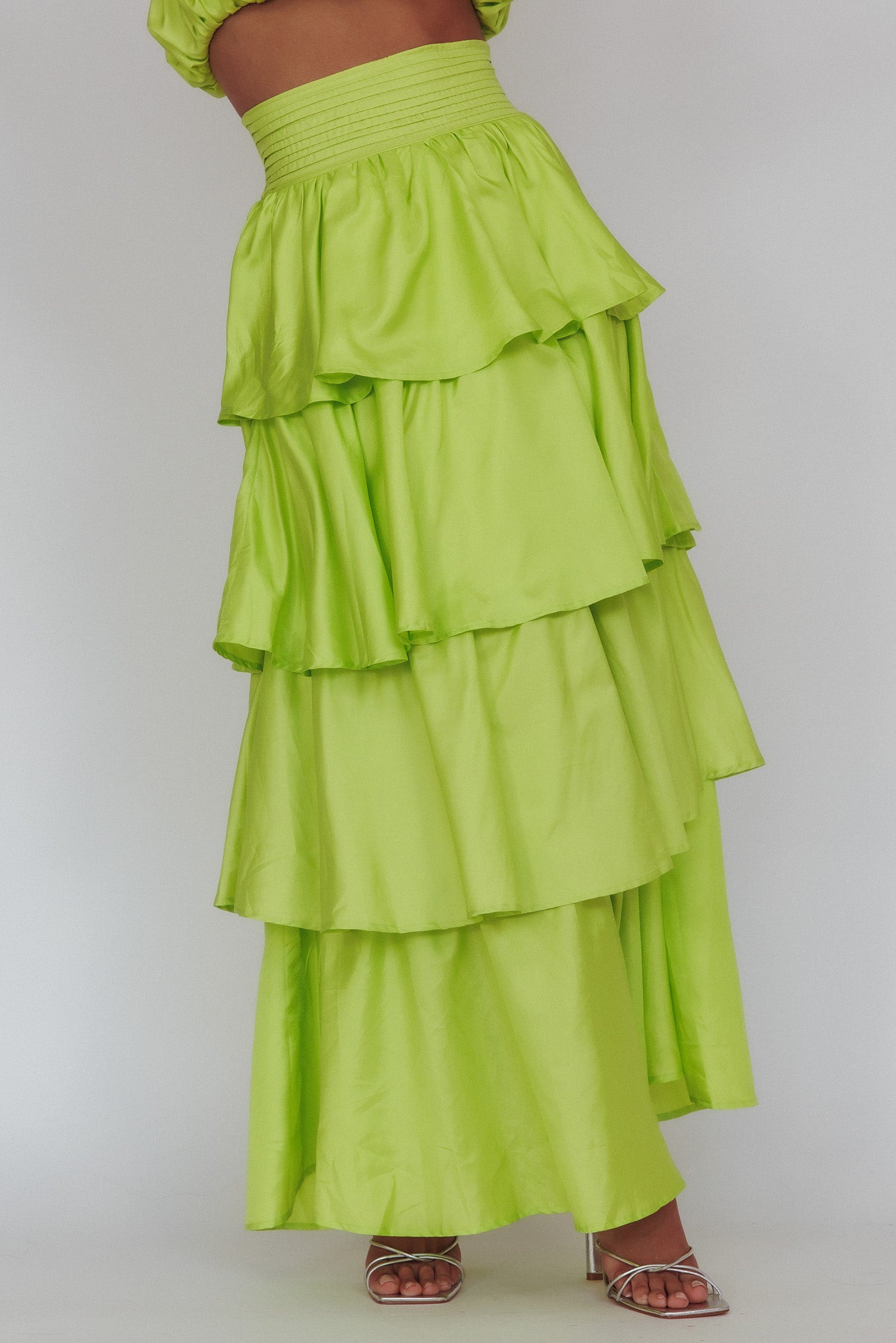 Sozo Layered Maxi Skirt Lime by Selfie Leslie