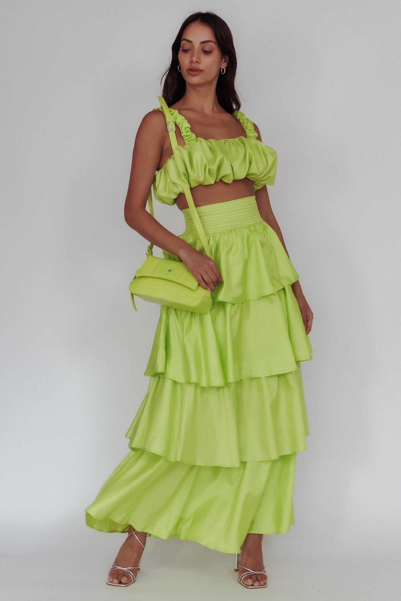 Sozo Layered Maxi Skirt Lime by Selfie Leslie