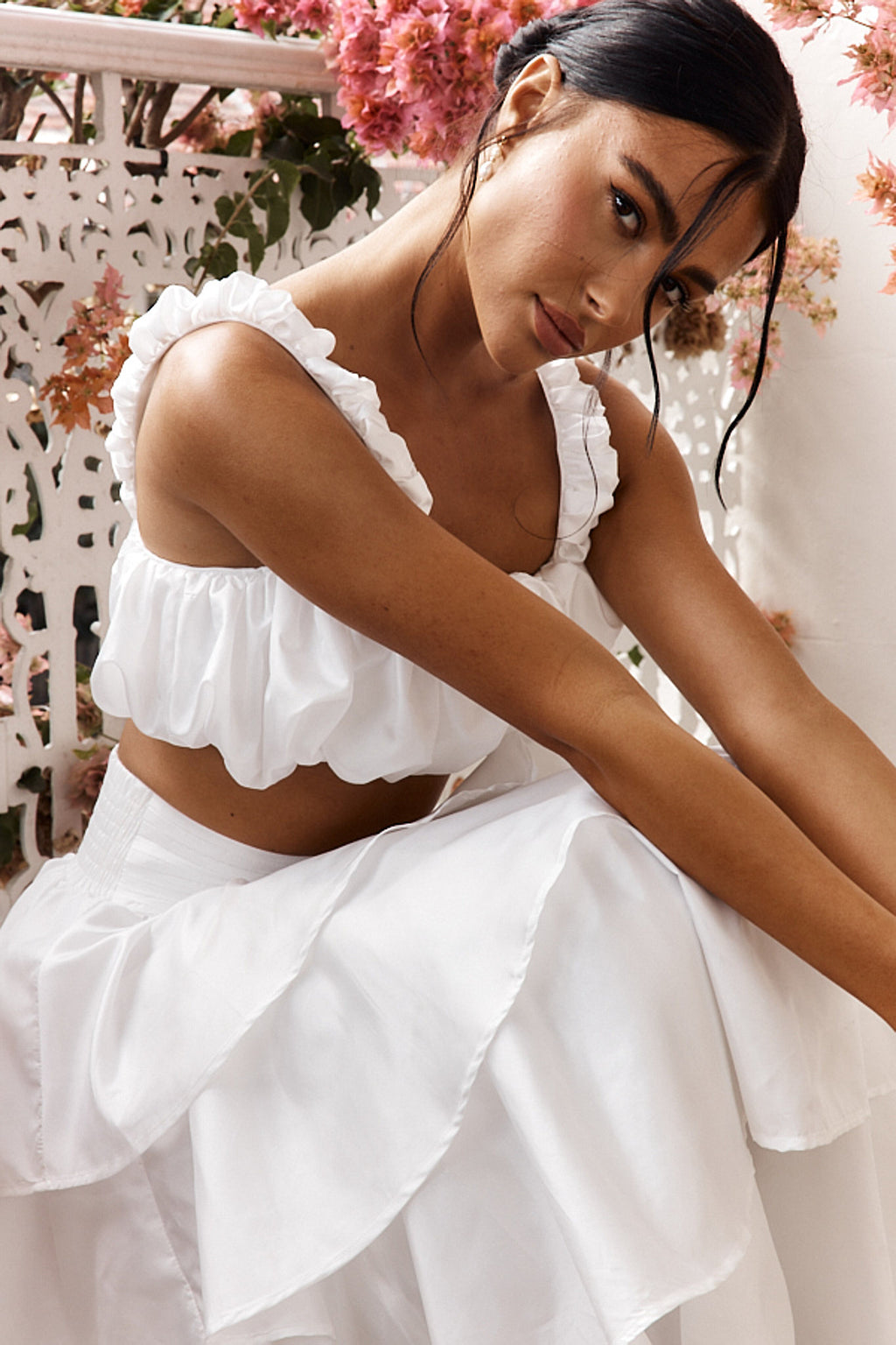 Sozo Layered Maxi Skirt Ivory by Selfie Leslie