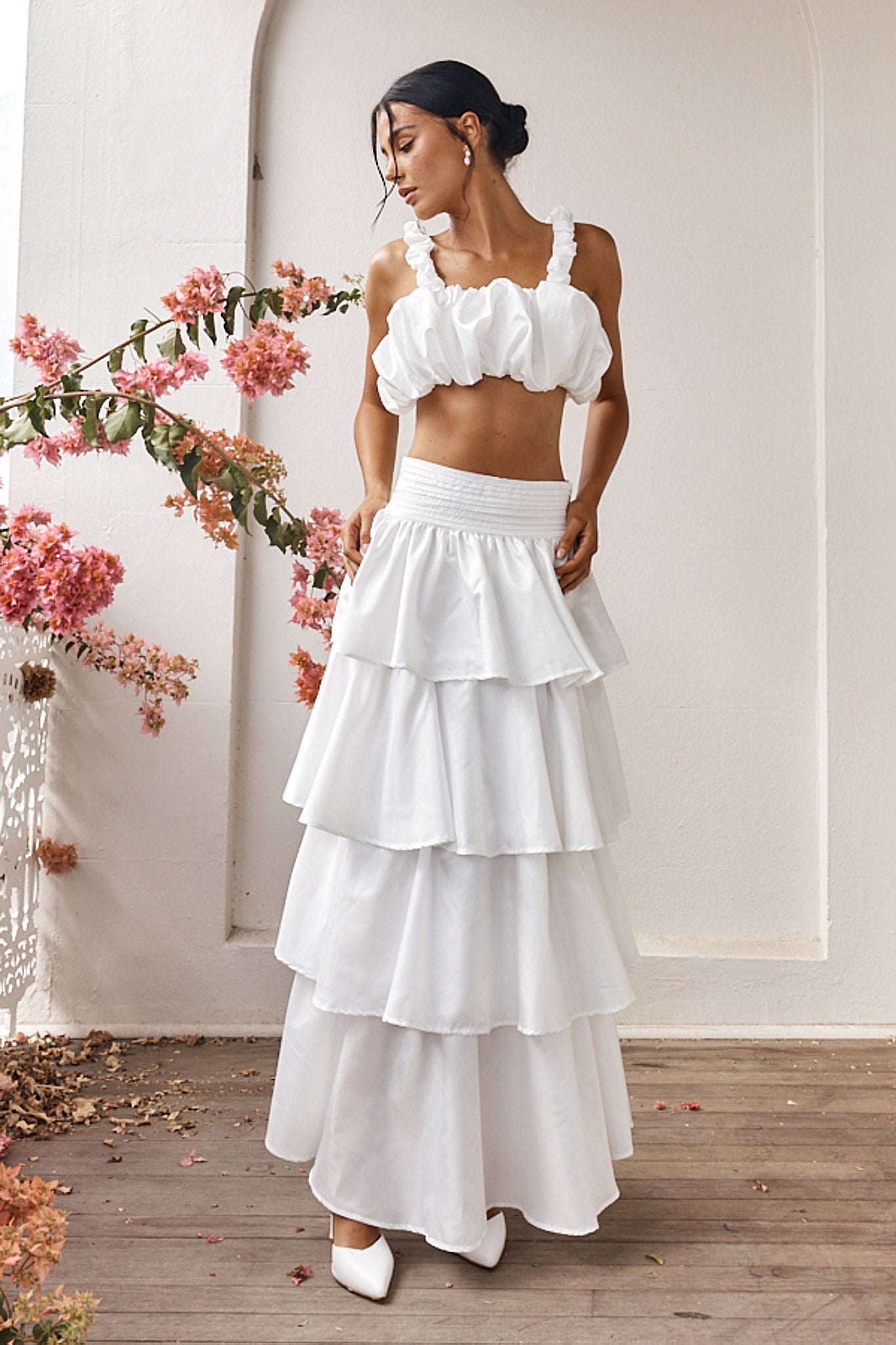 Sozo Layered Maxi Skirt Ivory | Selfie Leslie