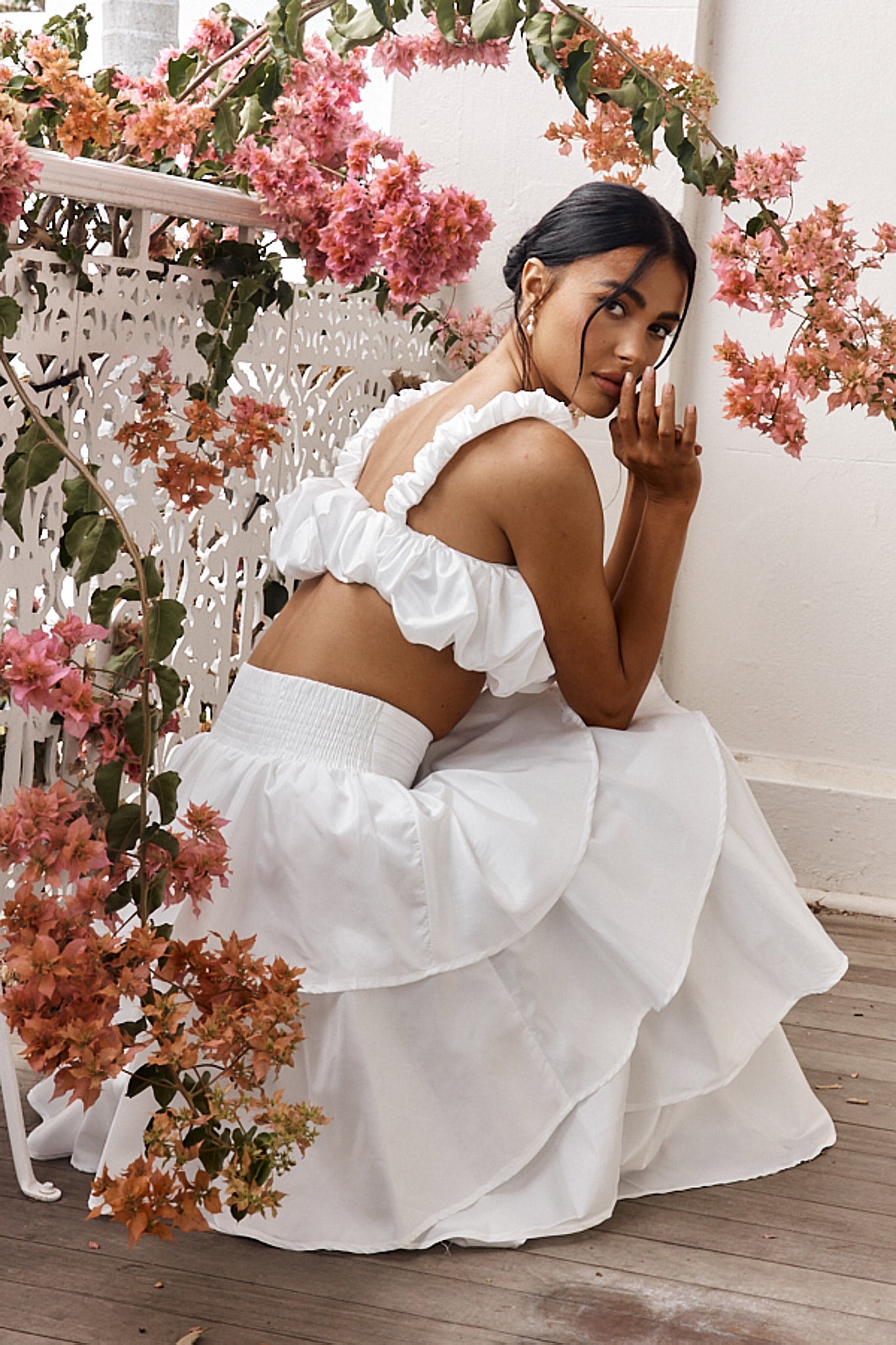 Shop the Sozo Layered Maxi Skirt Ivory